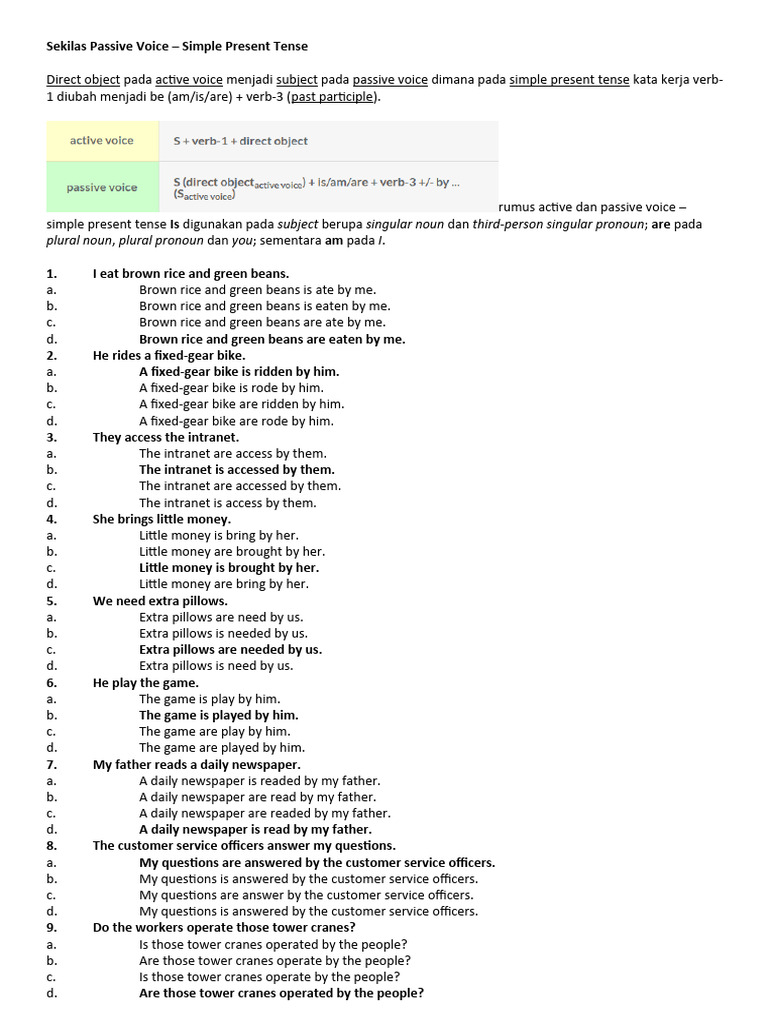 Contoh soal passive voice kelas 11 semester 1 Contoh soal passive voice kelas 11 semester 1