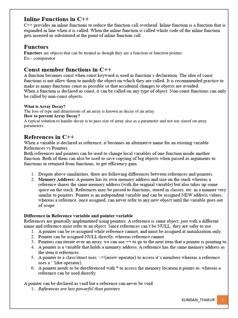 C++ Important Topics For Placements. | PDF | Pointer (Computer ...