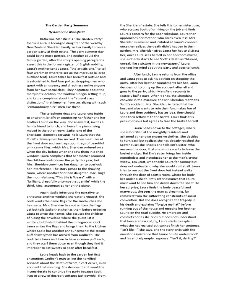 The Garden Party Summary PDF