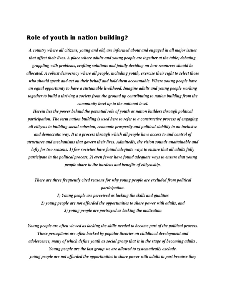 Youth's Role in Nation Building | PDF | Youth | Governance