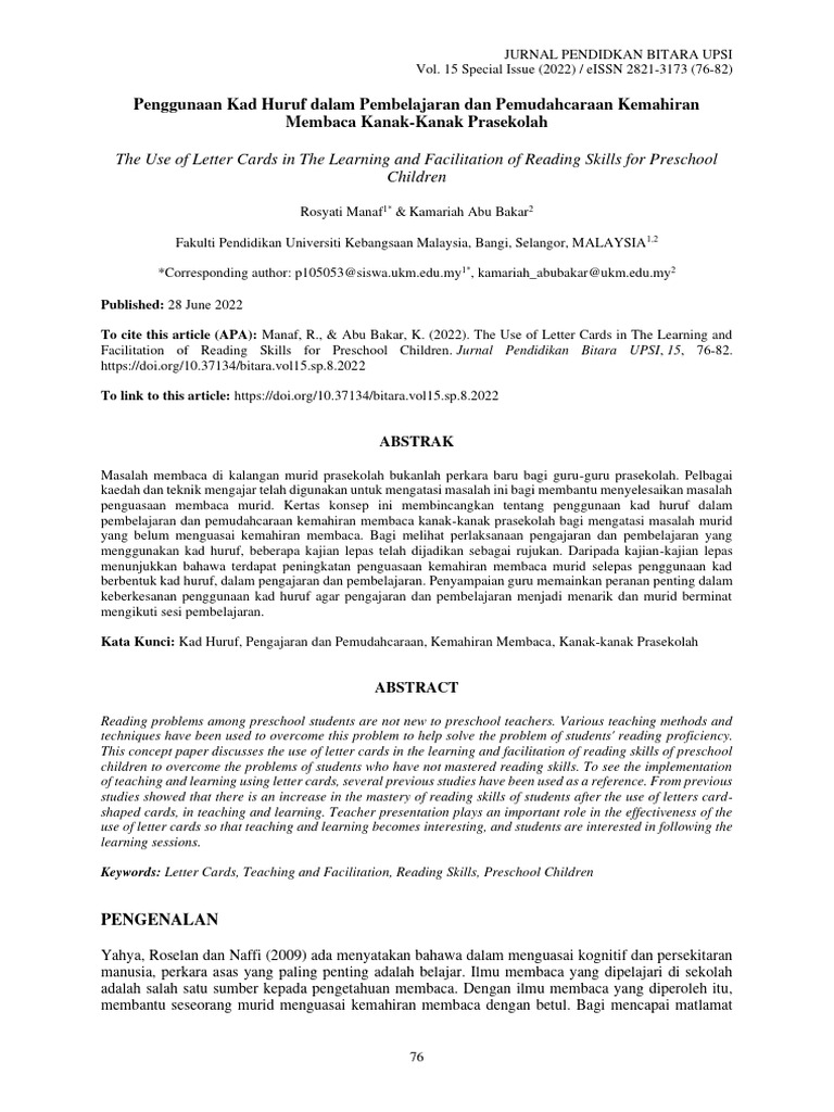 The use of letter cards in the learning and facilitation of reading