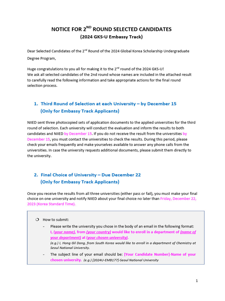 2024 GKS-U Important Notice For Successful Candidates of 2nd Round ...