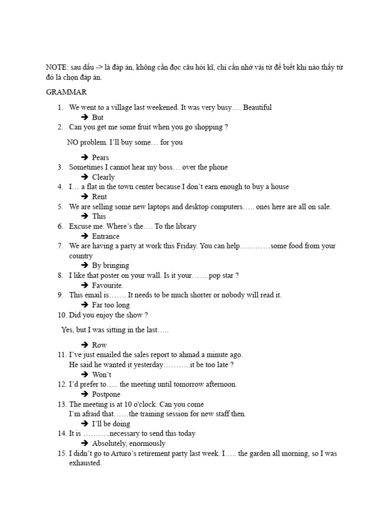 Grammar and Listening Practice Answers | PDF