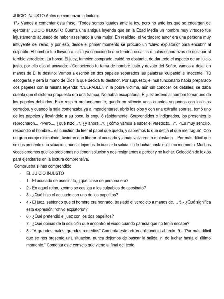 JUICIO INJUSTO Antes de Comenzar La Lectura | PDF | Novela negra ...