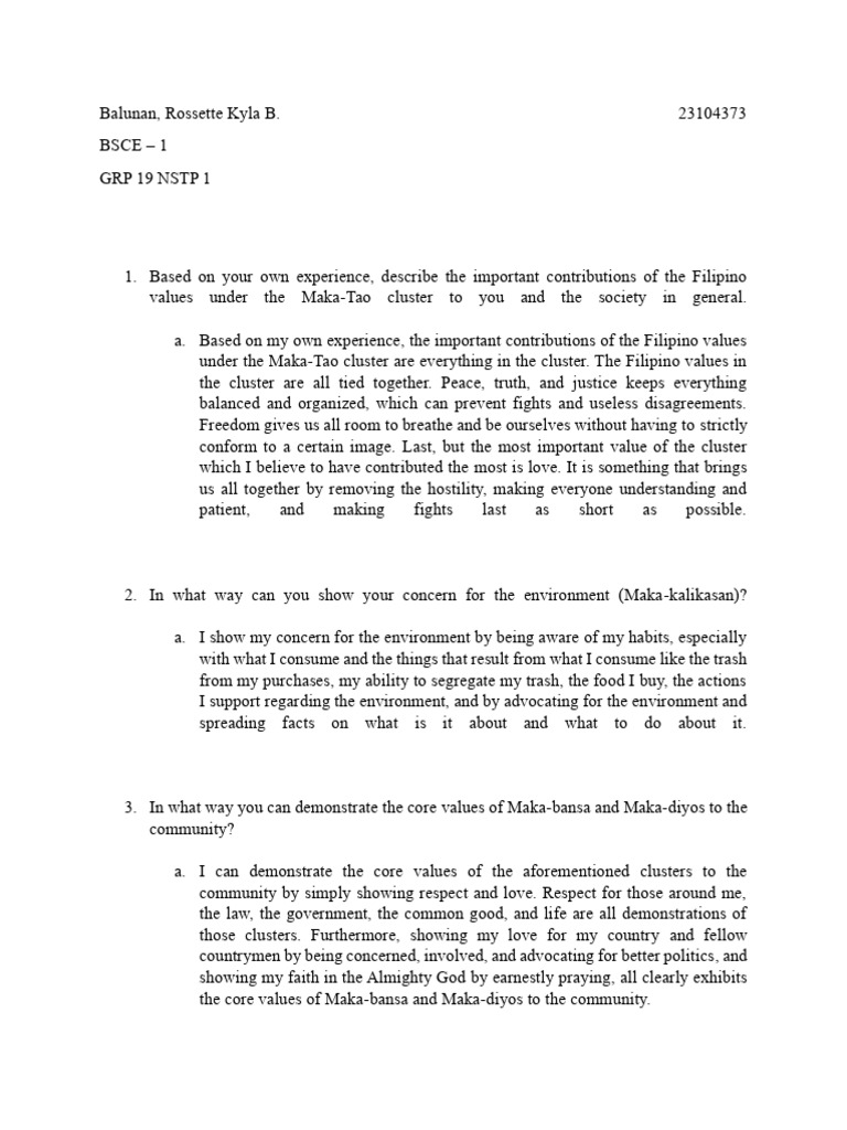 NSTP 4 Core Values PDF