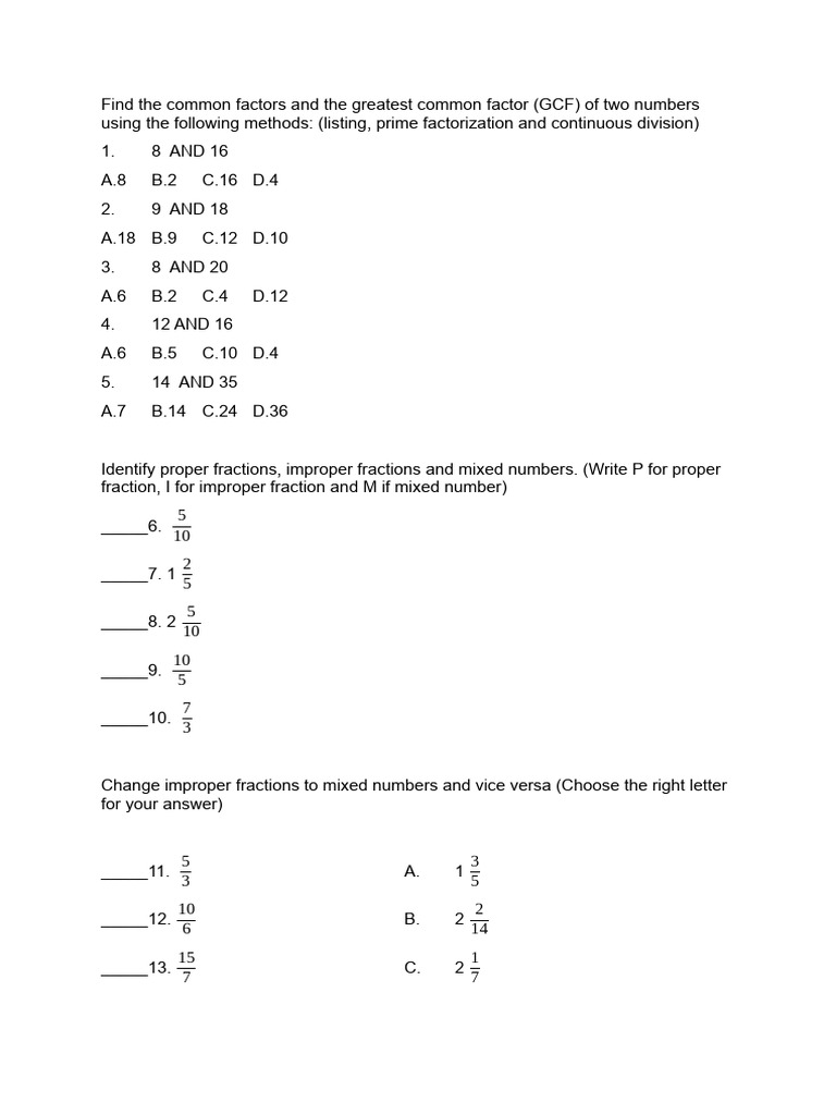 Math Exercises for Students | PDF | Numbers | Division (Mathematics)