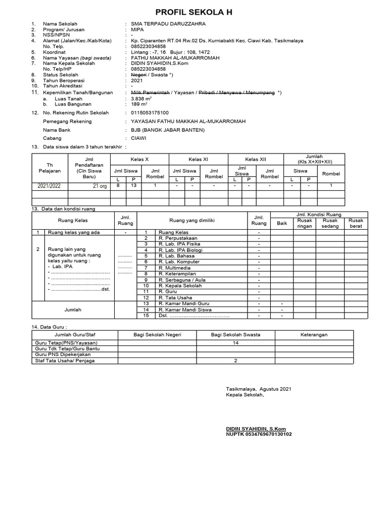 Profil Sma Terpadu Daruzzahra | PDF