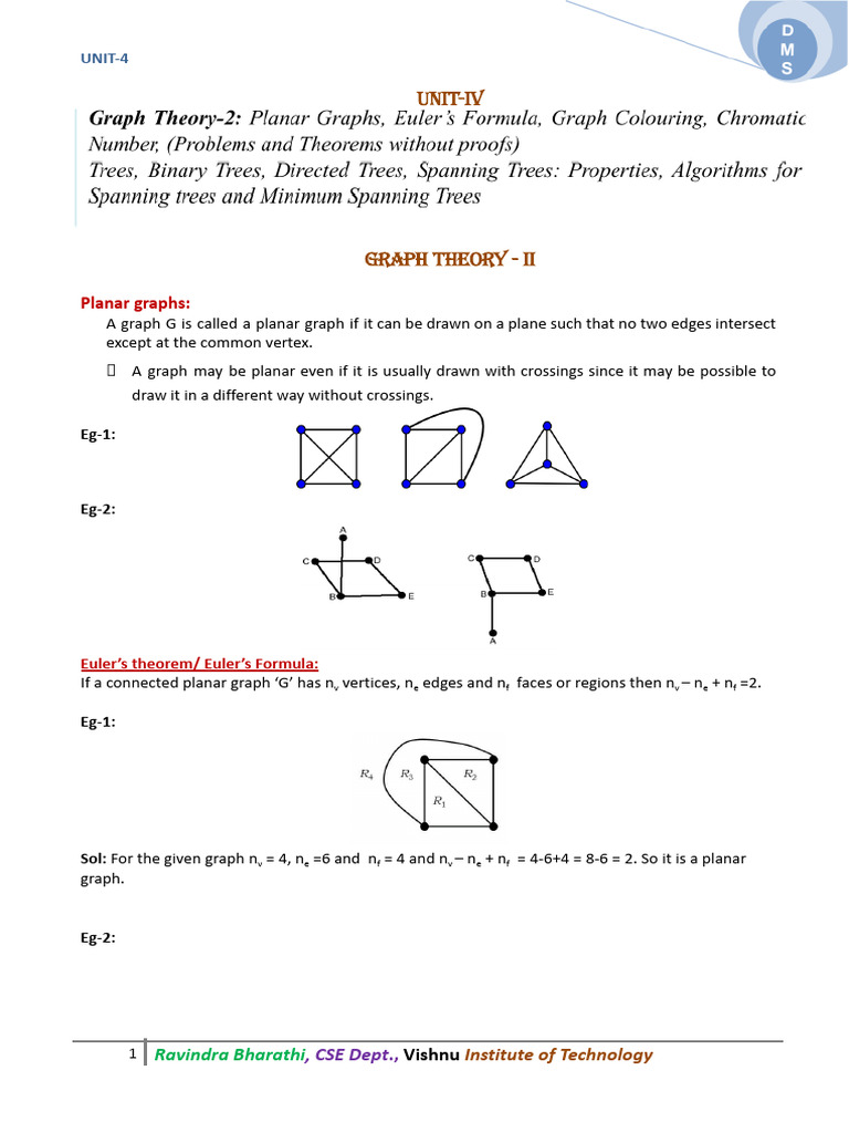 Dms Unit 4 Notes Pdf Vertex Graph Theory Mathematical Concepts
