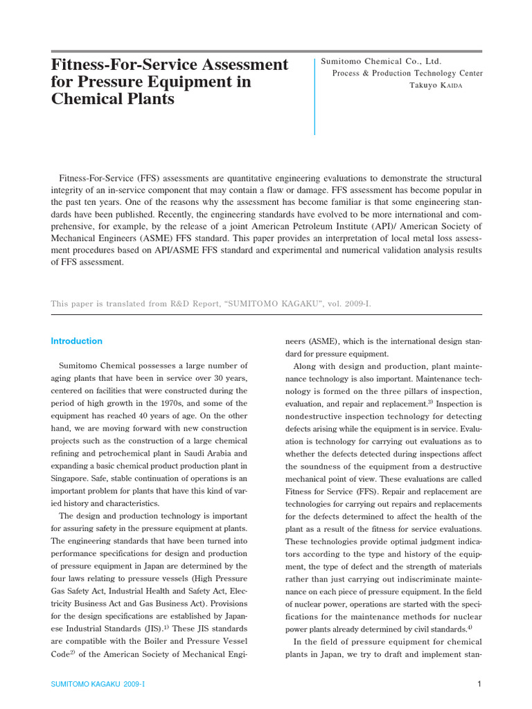 FFS Assessment for Chemical Plant Equipment | PDF | Strength Of ...
