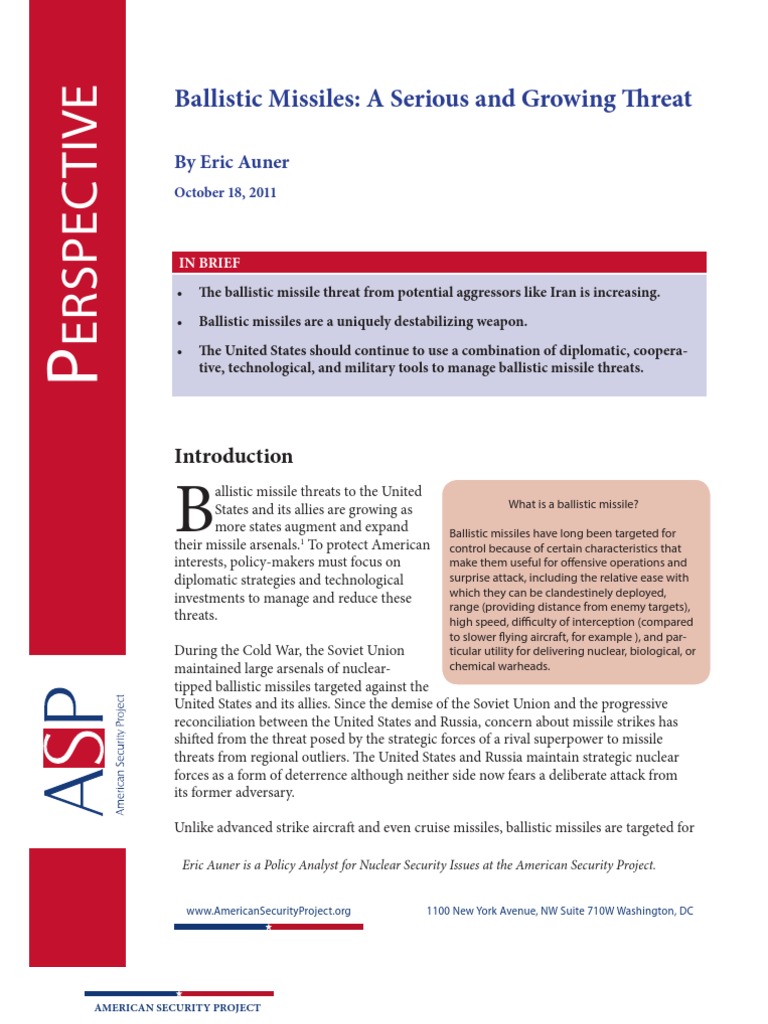 Ballistic Missiles: A Serious and Growing Threat | PDF | Missile ...