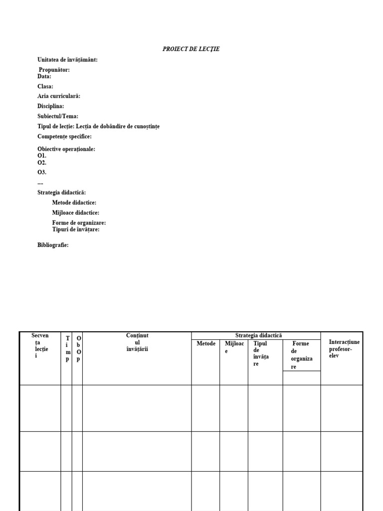 Format Proiect de Lectie | PDF