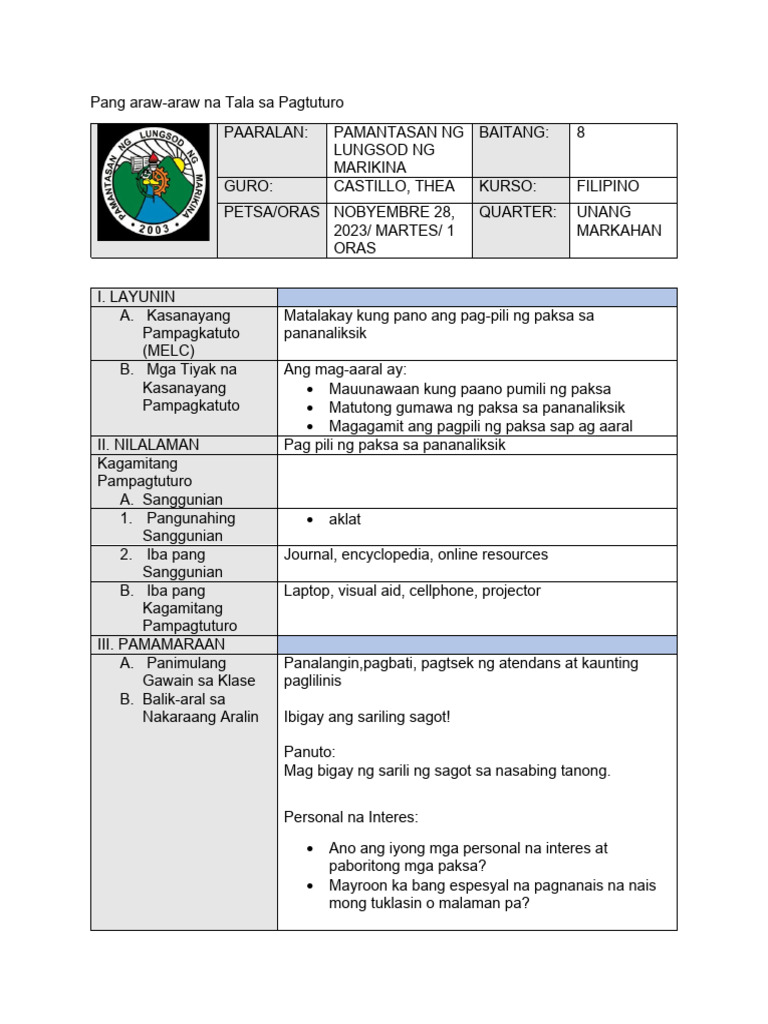 Detailed Daily Lesson Plan | PDF
