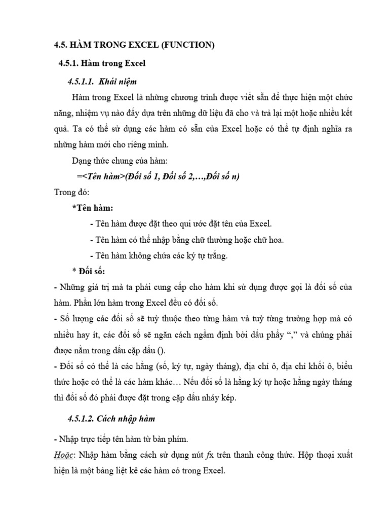 Ham Trong Excel | PDF