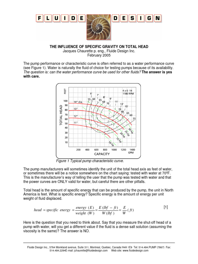 The influence of specific gravity on tota head pdf viscosity