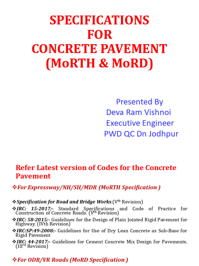 Concrete Pavement Specifications (MoRTH & MoRD) | PDF | Concrete | Cement
