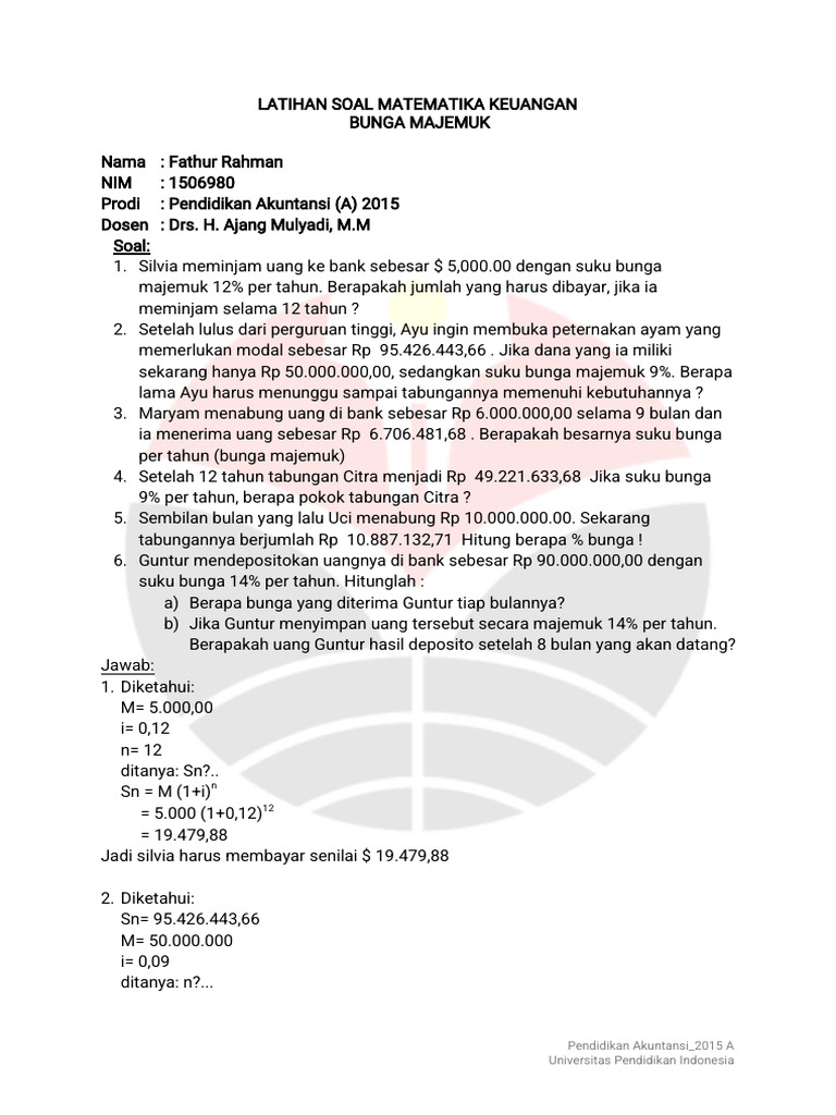 Latihan Soal Matematika Keuangan Bunga M Pdf