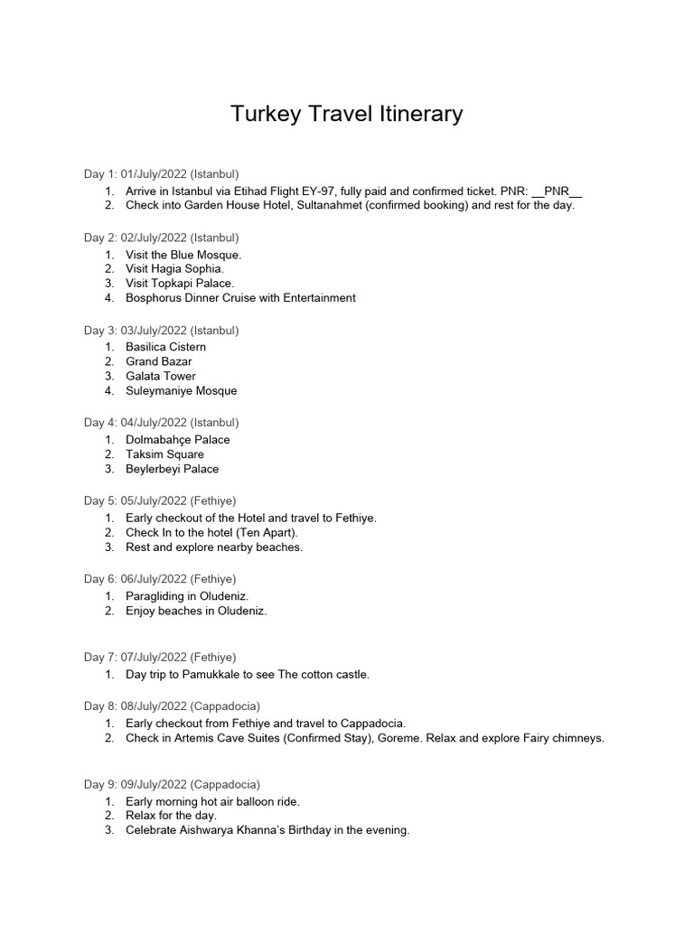 15-Day Turkey Travel Itinerary | PDF | Travel