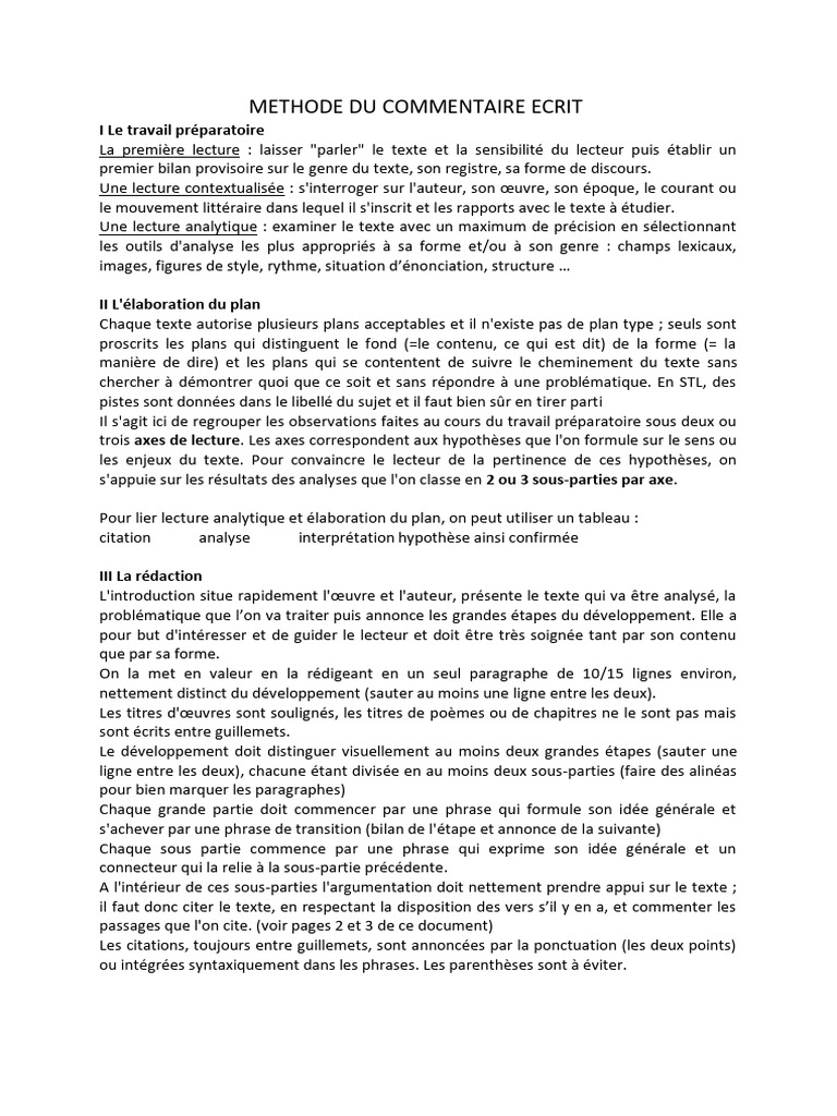 Guide de la méthode de commentaire écrit | PDF | Guillemet | Phrase