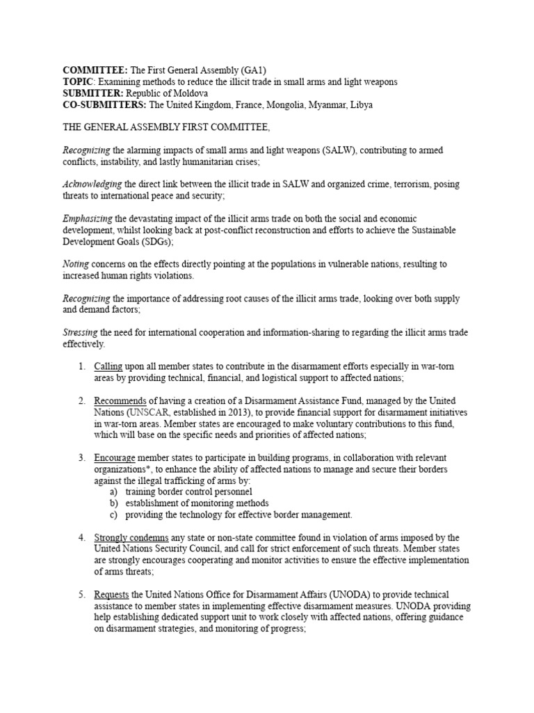Reducing Illicit Arms Trade: MUN Resolution | PDF | Disarmament ...