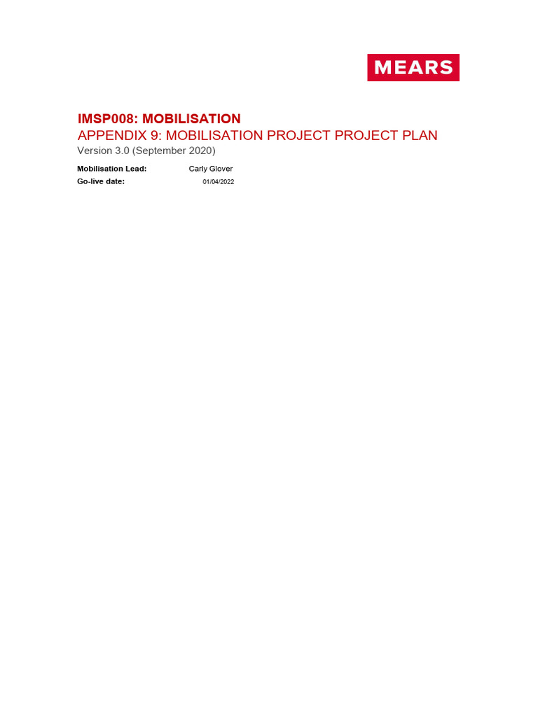 Mobilisation Project Plan Overview | PDF | Procurement | Employment