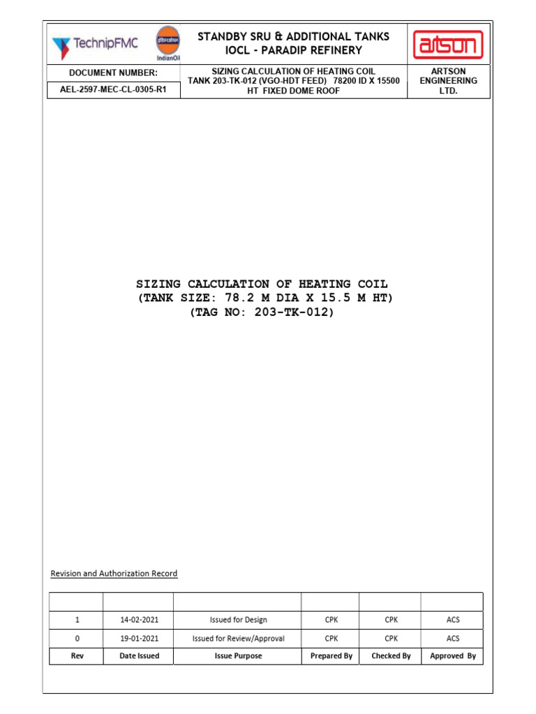 Heating Coil Sizing for VGO Tank | PDF | Pipe (Fluid Conveyance) | Heat ...