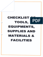 Checklist of Tools Equipment