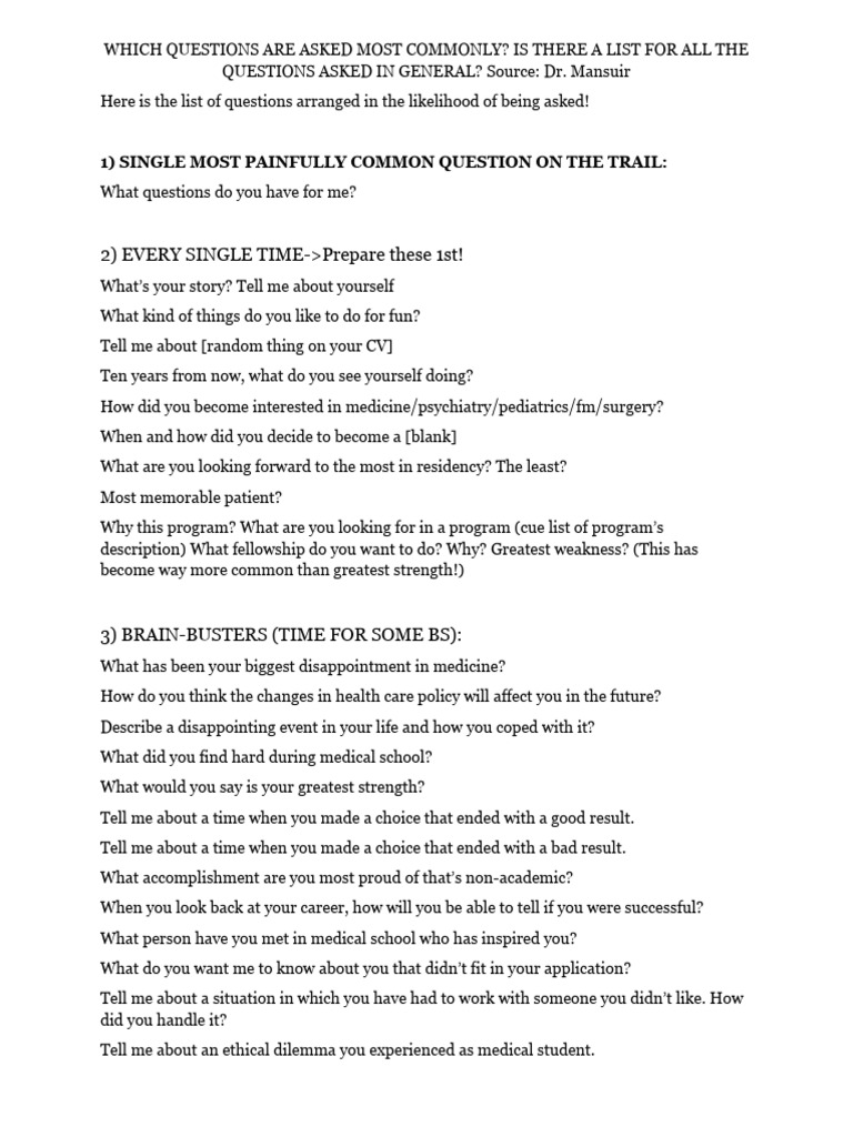 Common Interview Questions in Medicine | PDF | Medicine | Medical School
