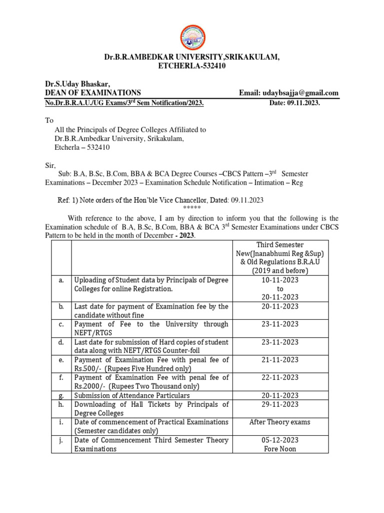 3rd Semester Exam Schedule 2023 | PDF