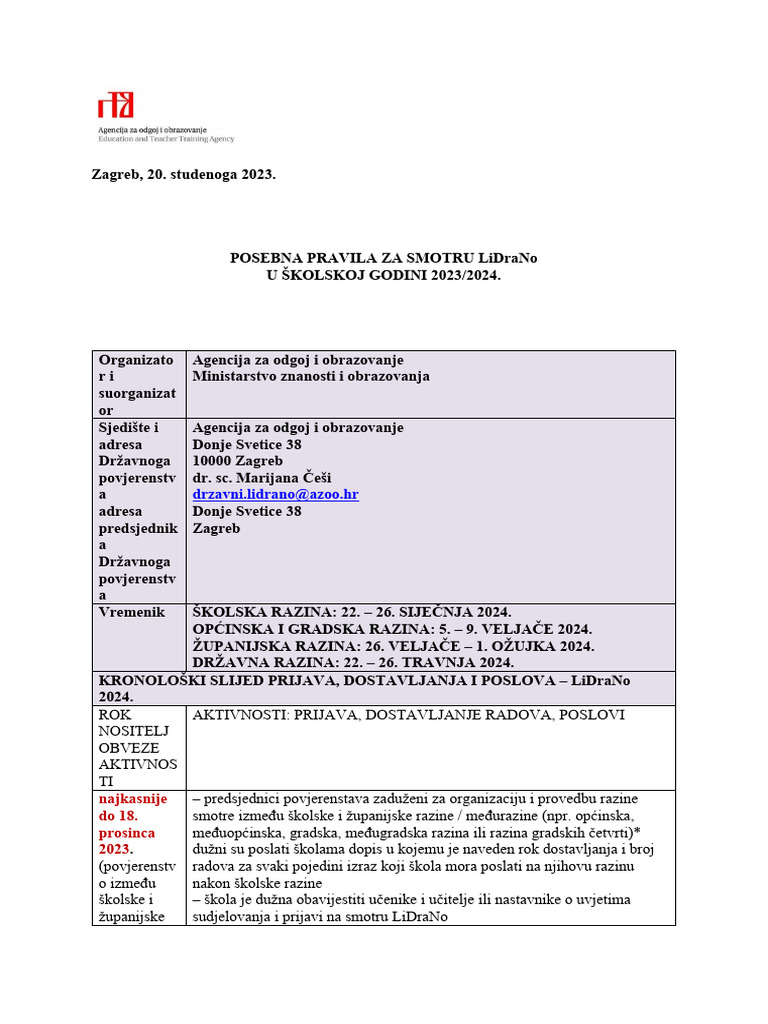 Posebna Pravila Za LiDraNo 2024 | PDF
