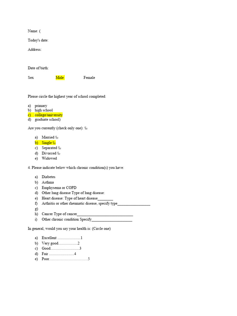 Stanford Questionnaire PDF