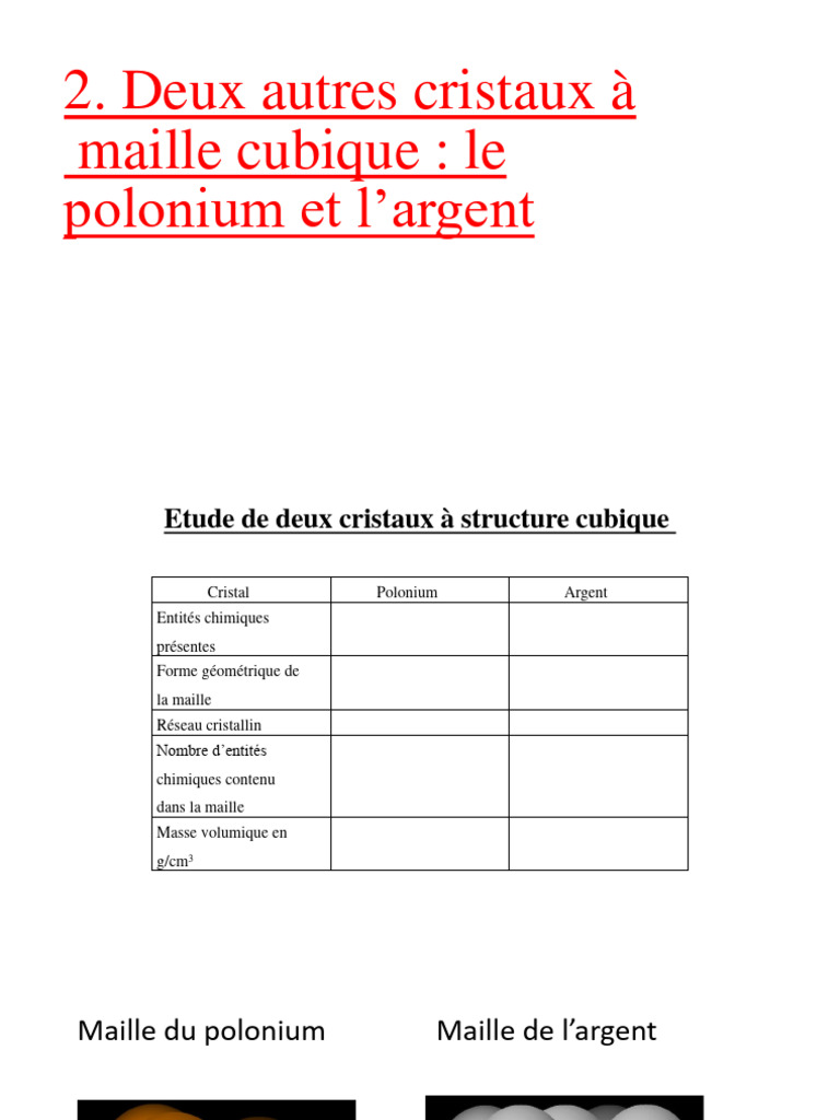 Masse Volumique des Cristaux Polonium et Argent PDF Cristal — free download