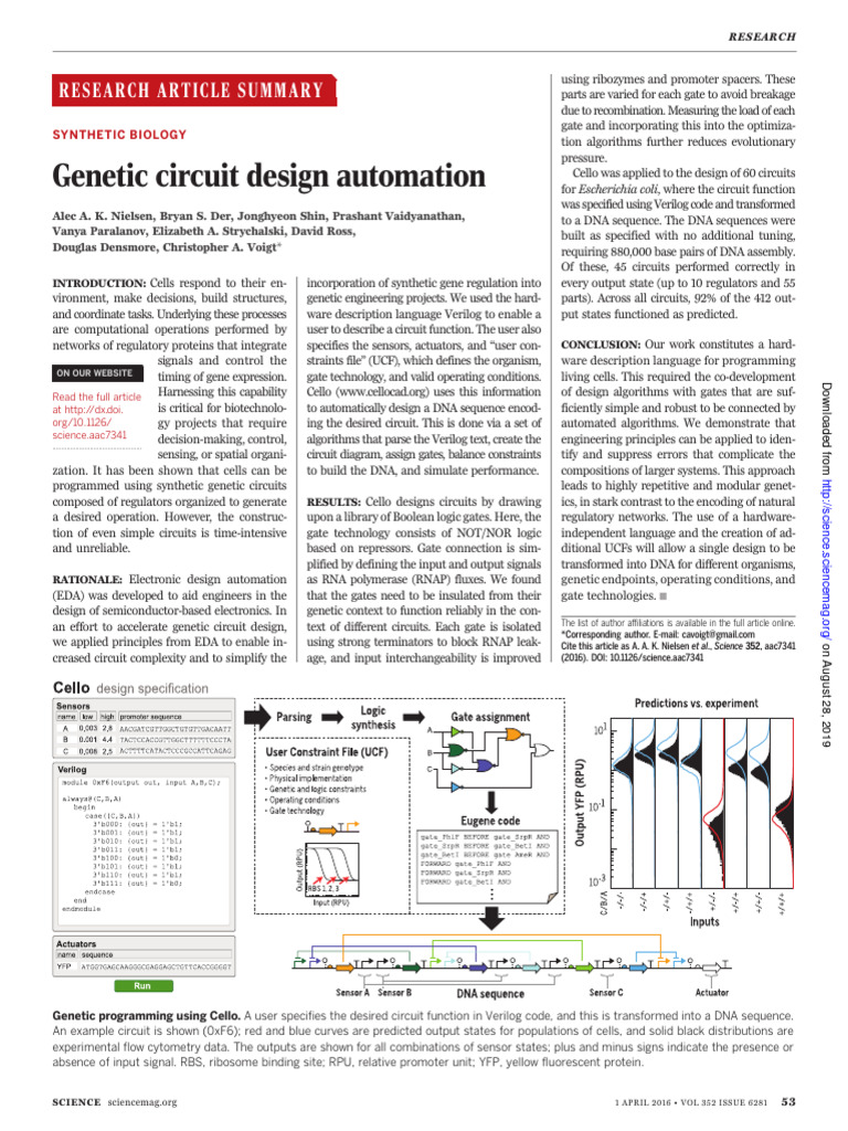 Automated Genetic Circuit Design | PDF | Promoter (Genetics) | Genetics