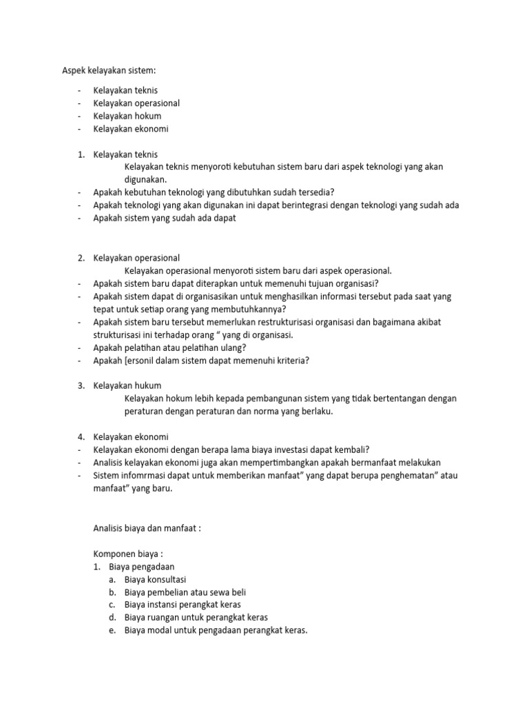 Aspek Kelayakan Sistem | PDF | Komputer
