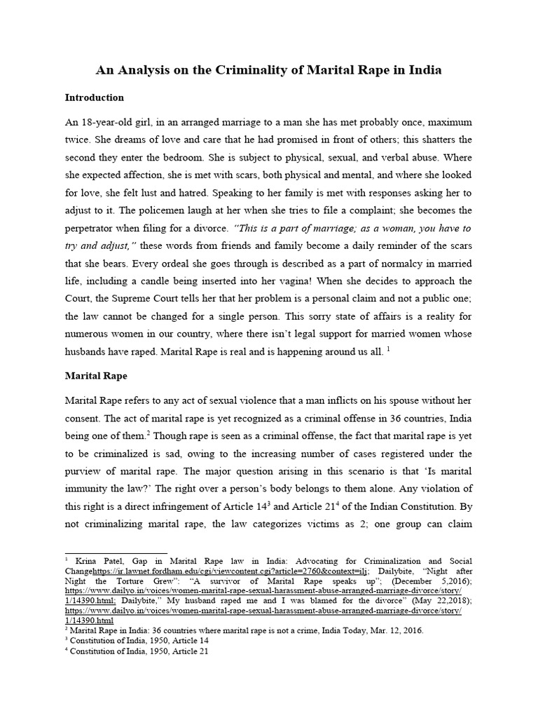 An Analysis On The Criminality of Marital Rape in India | PDF | Rape ...