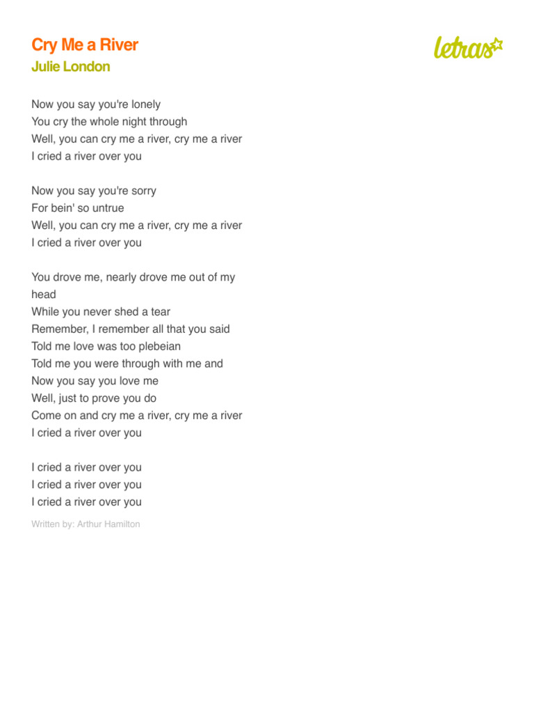 Cry Me A River Julie London Print Pdf