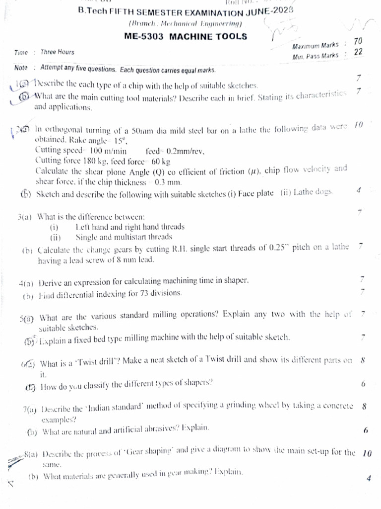 University exam paper | PDF | Equipment | Manufactured Goods