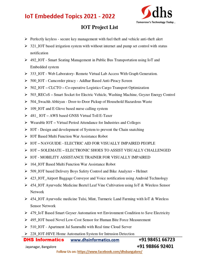 IOT Embedded Projects List 2021 - 2022 | PDF | Internet Of Things ...