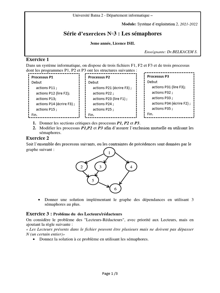 Exercices sur les sémaphores en informatique | PDF | Ingénierie ...