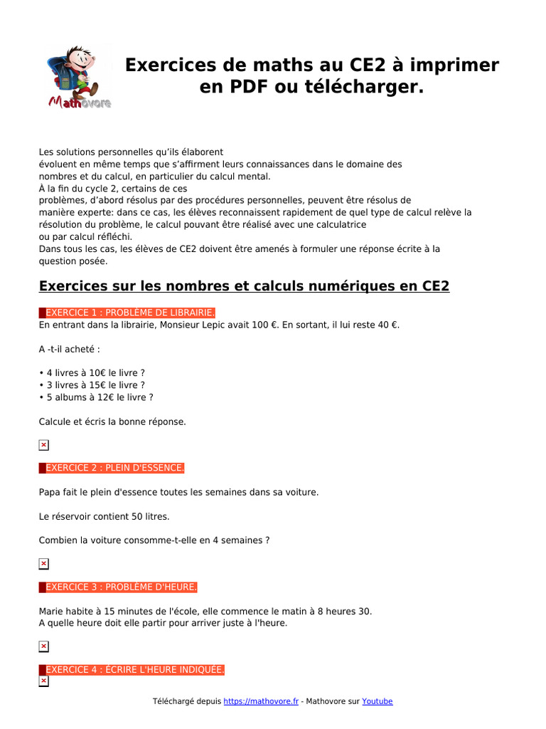 Exercices de maths CE2 à imprimer | PDF