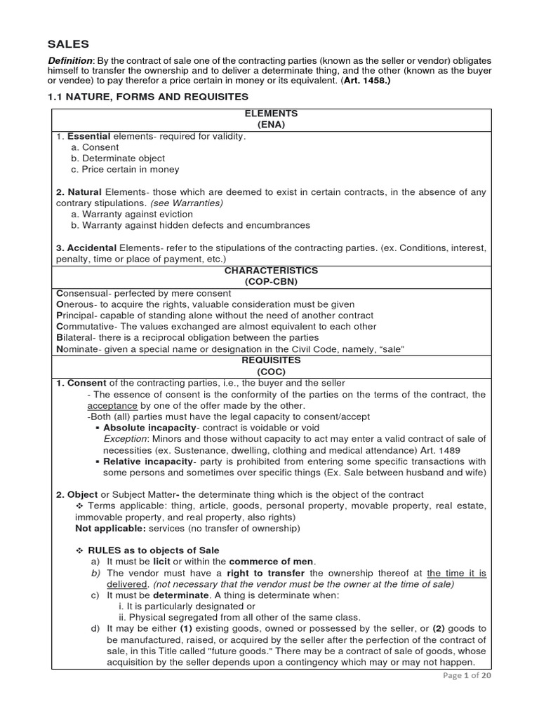 RFBT Sales and Credit Transactions Handouts | PDF | Private Law ...