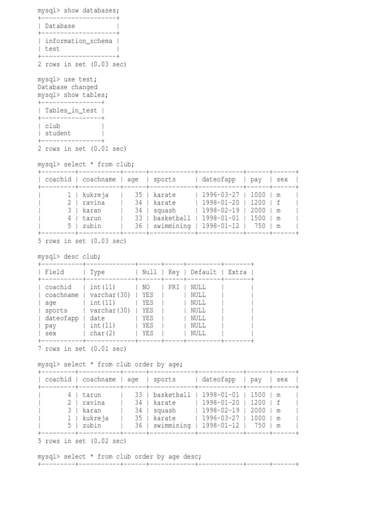 MySQL Database and Table Overview | PDF | Information Science ...