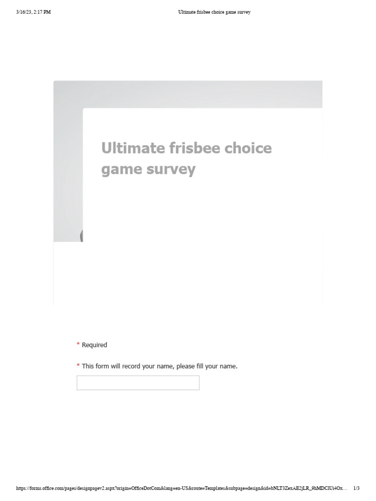 Ultimate Frisbee Game Feedback Survey | PDF