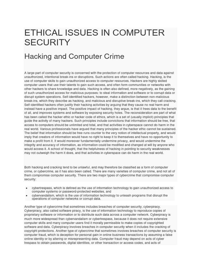 Ethical Issues in Computer Security | PDF | Security Hacker | Computer ...