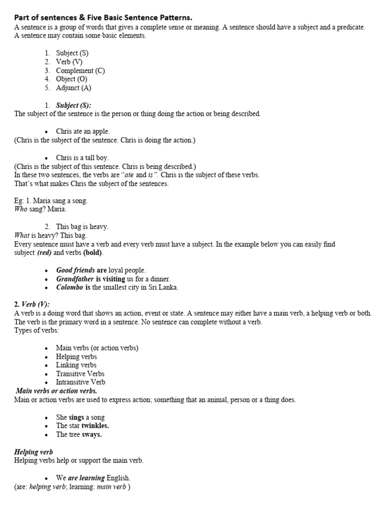 Understanding SVOC Sentence Patterns | PDF | Verb | Subject (Grammar)
