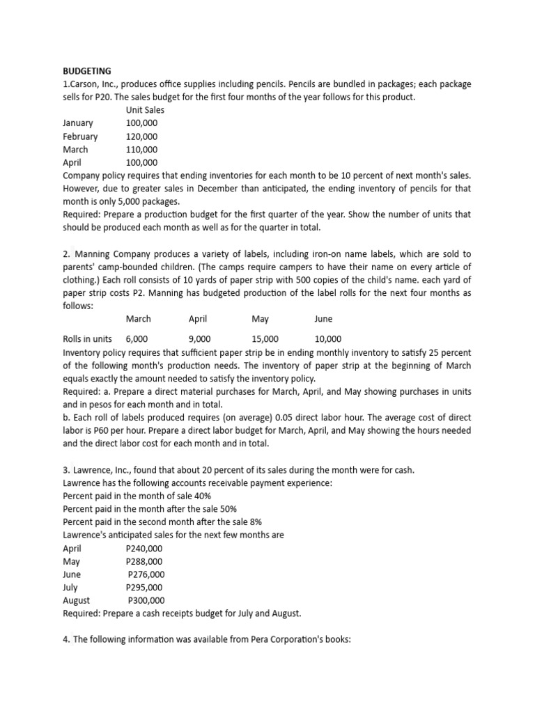 Budgeting Pdf Inventory Business Economics