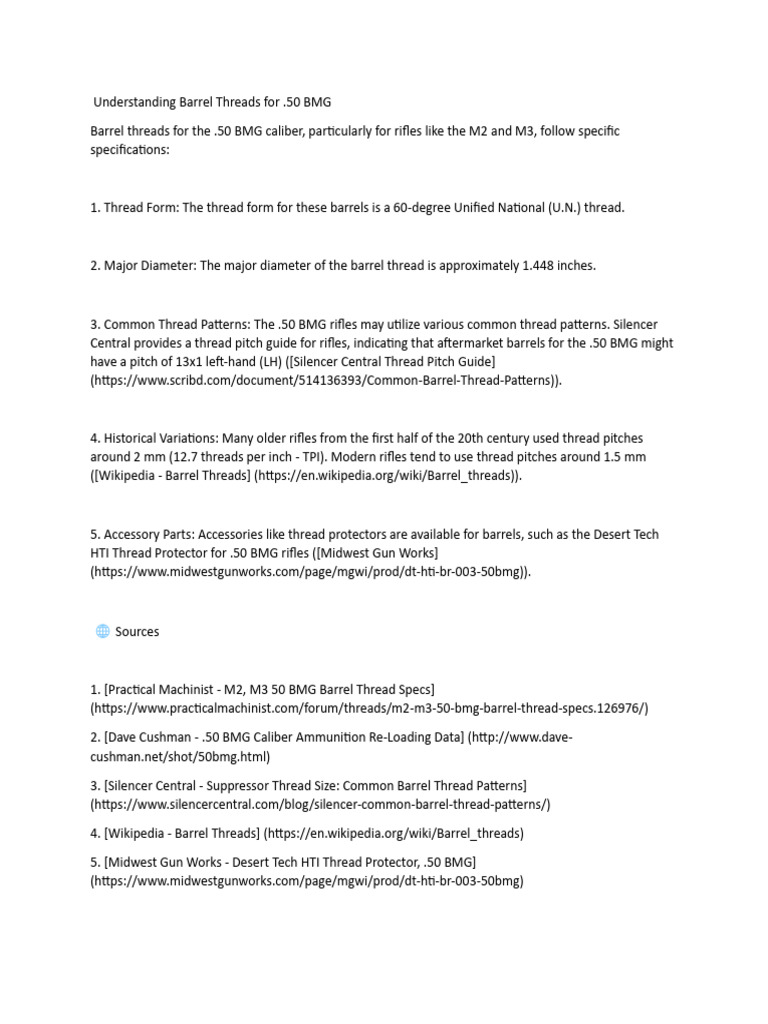 Understanding Barrel Threads For 50 BMG Barrels PDF