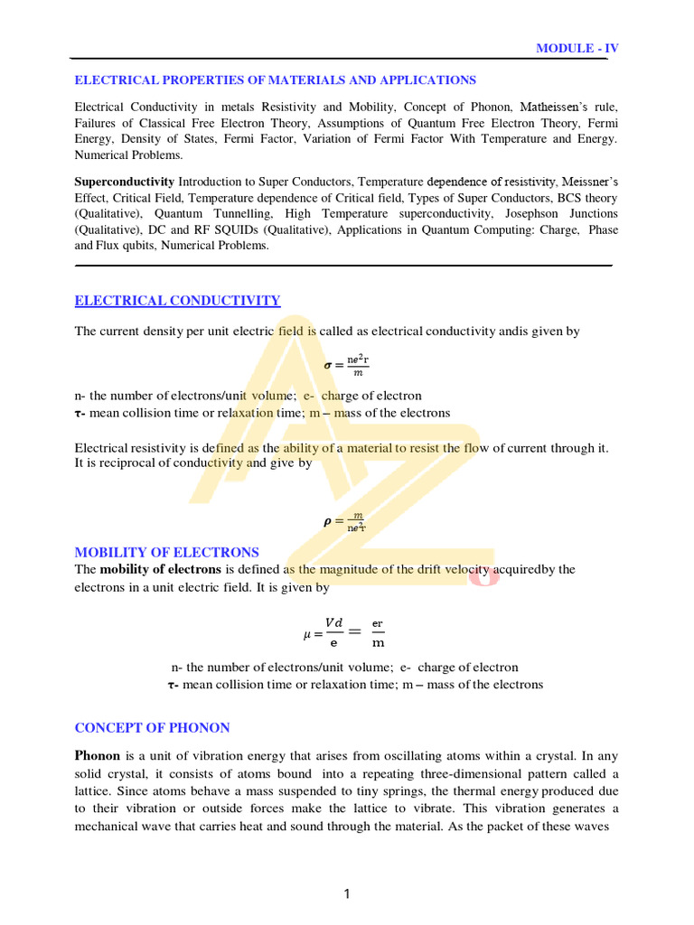 Electrical Properties of Materials Explained | PDF | Superconductivity ...