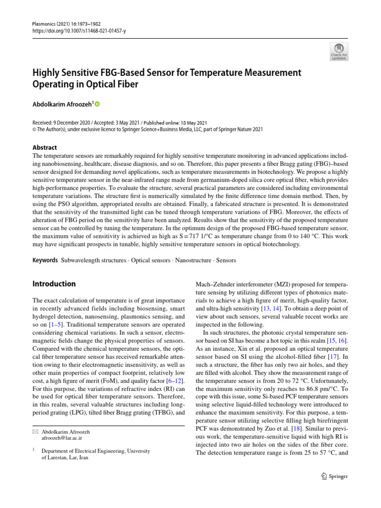 Highly Sensitive FBG Temperature Sensor | PDF | Optical Fiber | Optics