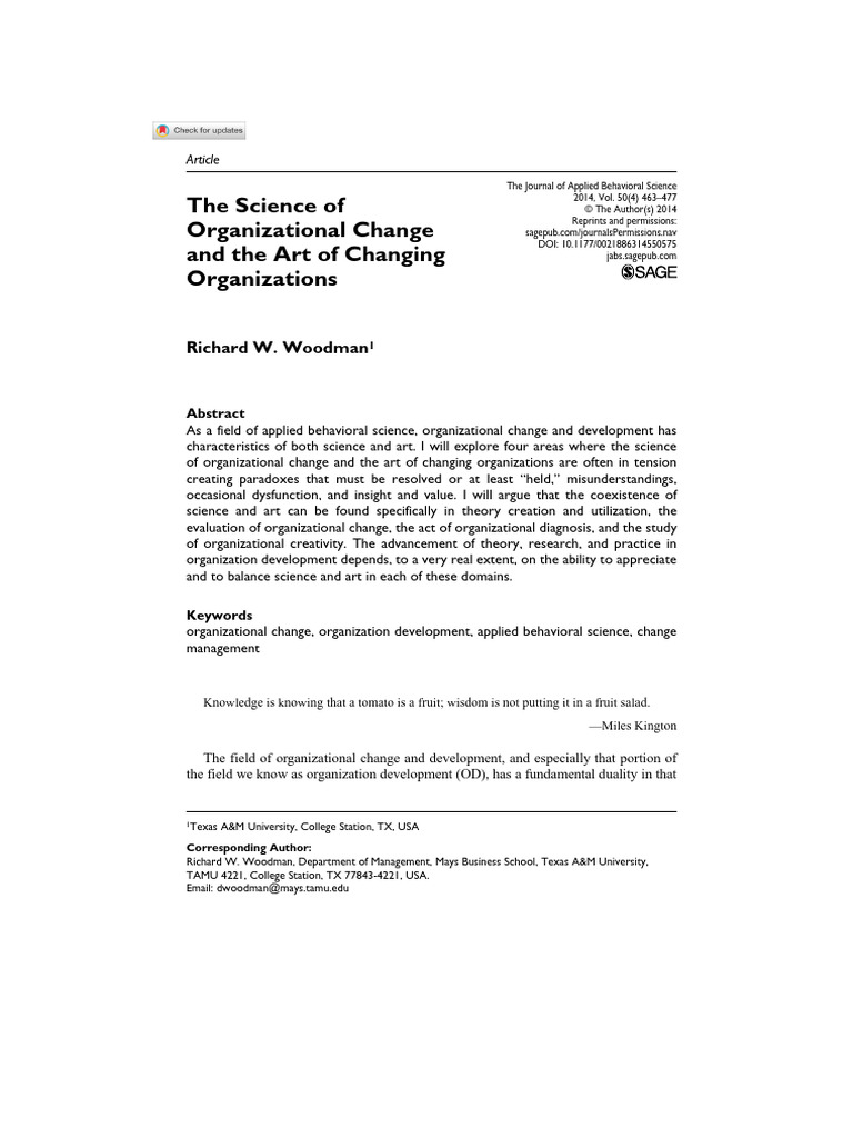 Science and Art in Organizational Change | PDF | Theory | Creativity