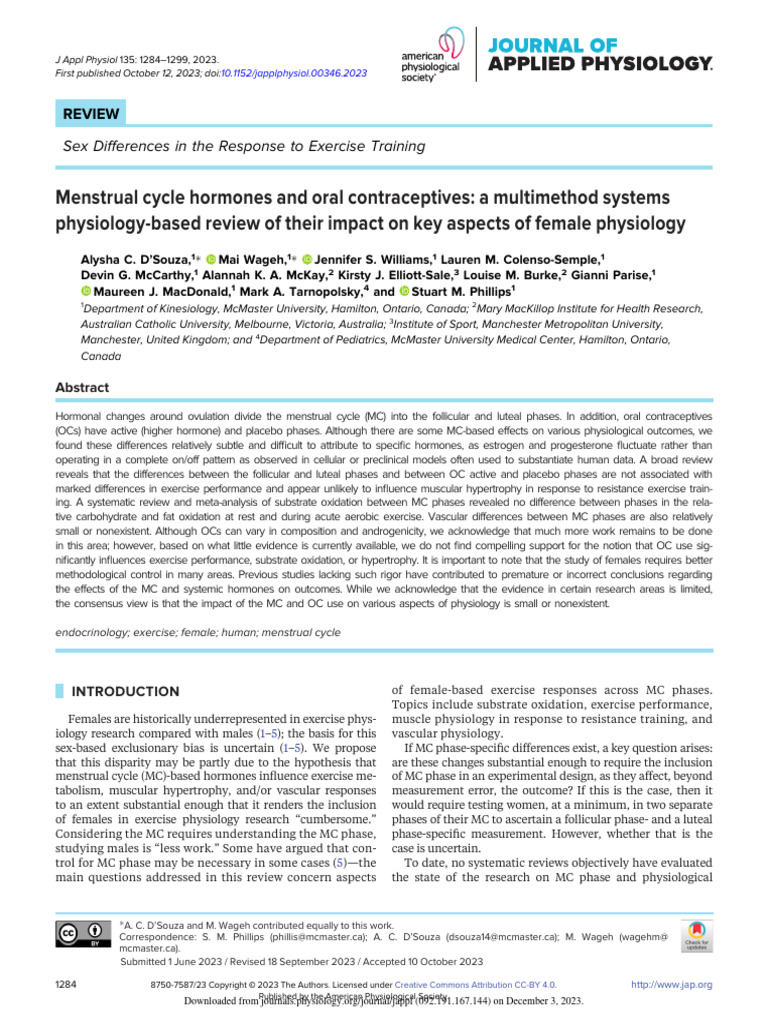D Souza Et Al 2023 Menstrual Cycle Hormones and Oral Contraceptives A